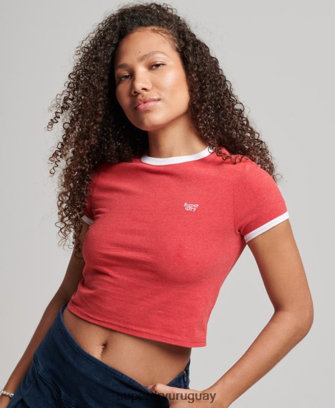 uy Superdry mujer camiseta corta de algodón orgánico rojo DT2N8Z2221 ropa