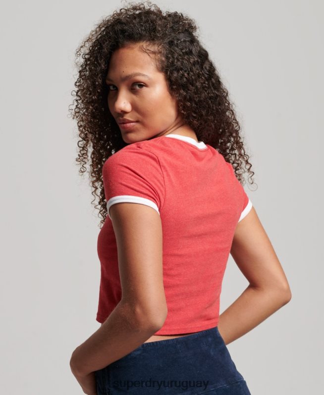 uy Superdry mujer camiseta corta de algodón orgánico rojo DT2N8Z2221 ropa