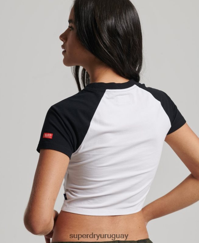 uy Superdry mujer camiseta corta de béisbol de algodón orgánico blanco DT2N8Z6290 ropa