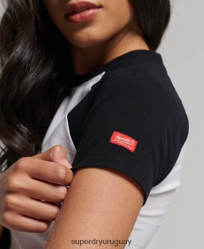 uy Superdry mujer camiseta corta de béisbol de algodón orgánico blanco DT2N8Z6290 ropa