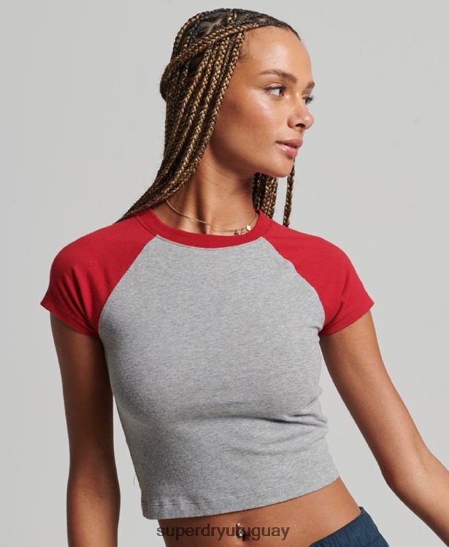 uy Superdry mujer camiseta corta de béisbol de algodón orgánico gris DT2N8Z6246 ropa