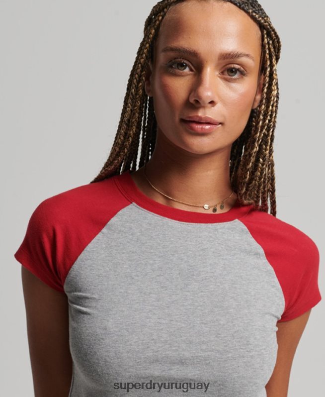 uy Superdry mujer camiseta corta de béisbol de algodón orgánico gris DT2N8Z6246 ropa