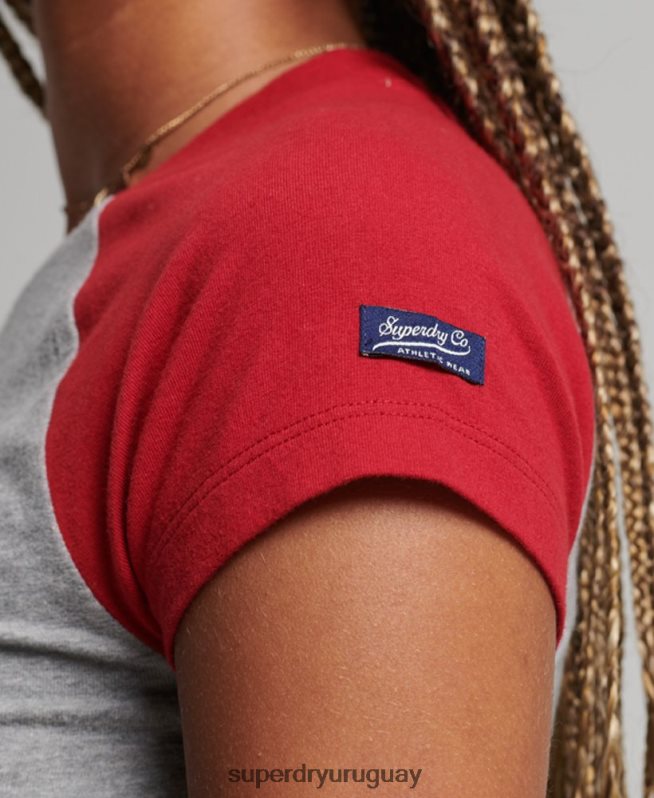 uy Superdry mujer camiseta corta de béisbol de algodón orgánico gris DT2N8Z6246 ropa