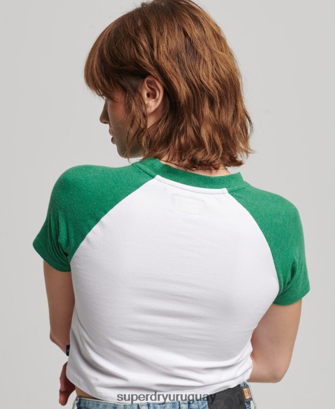 uy Superdry mujer camiseta corta de béisbol de algodón orgánico verde DT2N8Z6291 ropa