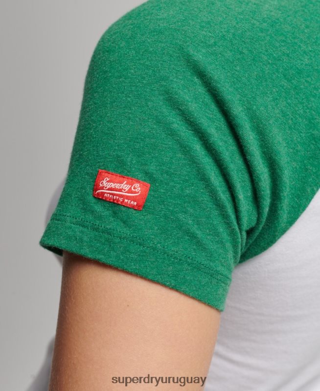 uy Superdry mujer camiseta corta de béisbol de algodón orgánico verde DT2N8Z6291 ropa