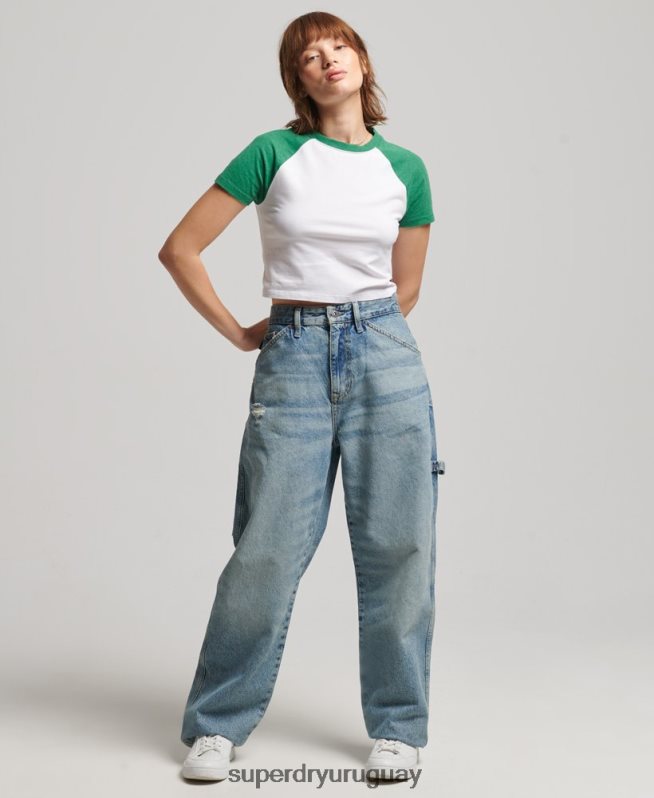 uy Superdry mujer camiseta corta de béisbol de algodón orgánico verde DT2N8Z6291 ropa