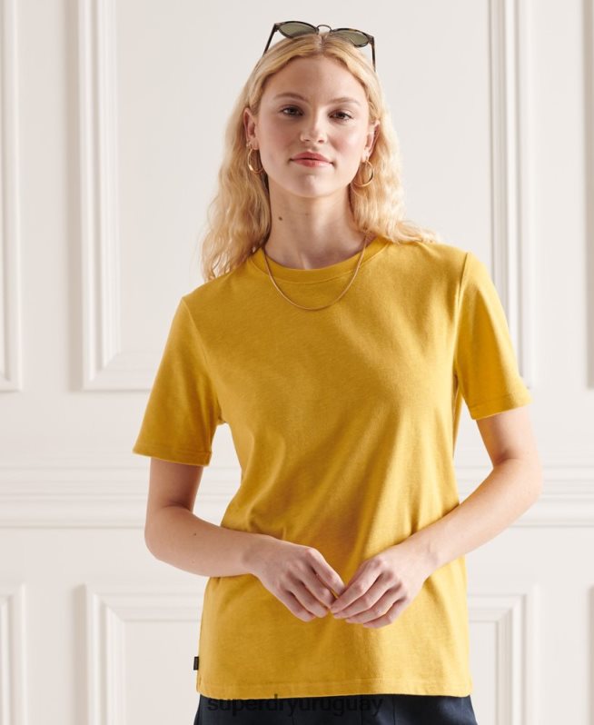 uy Superdry mujer camiseta de algodón orgánico auténtico amarillo DT2N8Z2733 ropa