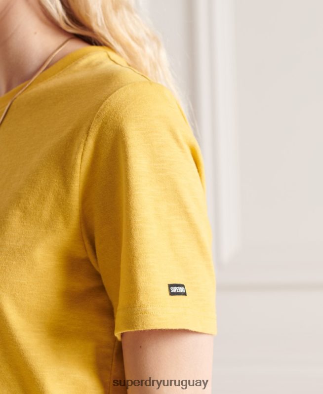 uy Superdry mujer camiseta de algodón orgánico auténtico amarillo DT2N8Z2733 ropa