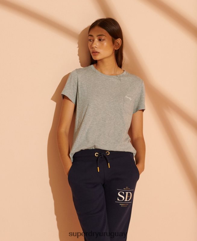 uy Superdry mujer camiseta de algodón orgánico con cuello redondo gris DT2N8Z2853 ropa