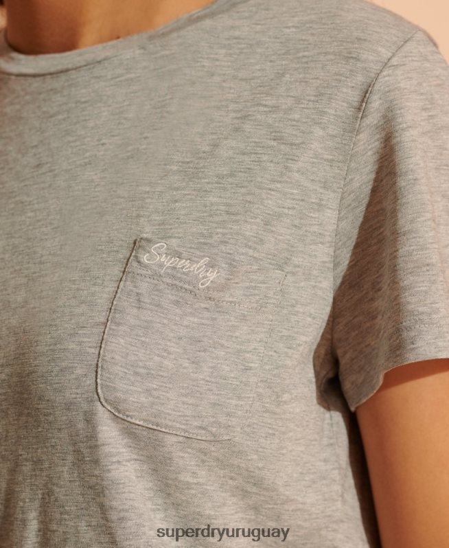 uy Superdry mujer camiseta de algodón orgánico con cuello redondo gris DT2N8Z2853 ropa