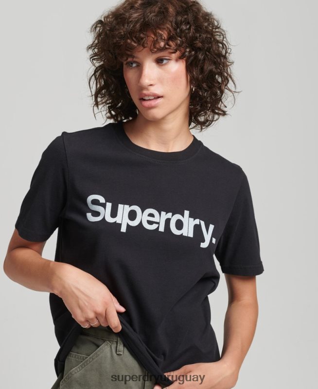 uy Superdry mujer camiseta de algodón orgánico con logo central negro DT2N8Z2793 ropa