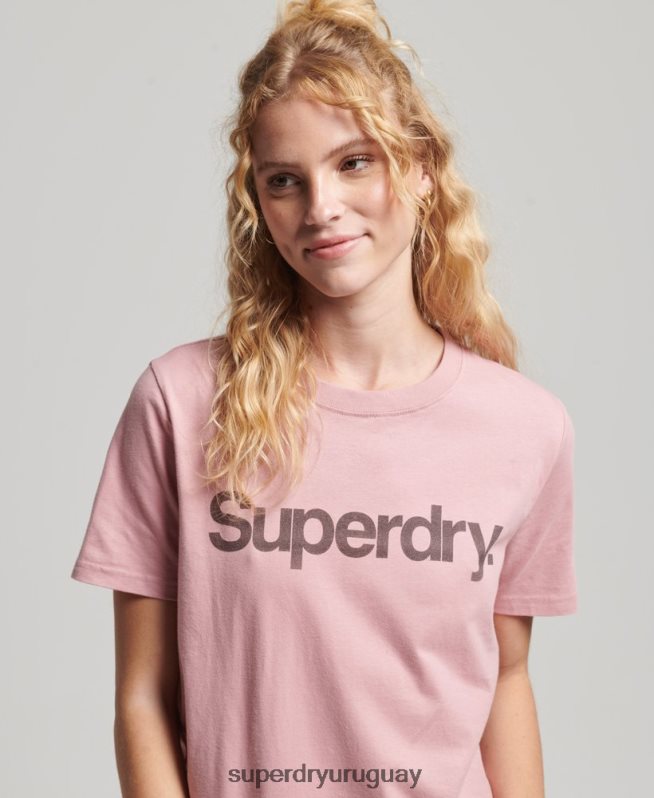 uy Superdry mujer camiseta de algodón orgánico con logo central rosa DT2N8Z2811 ropa