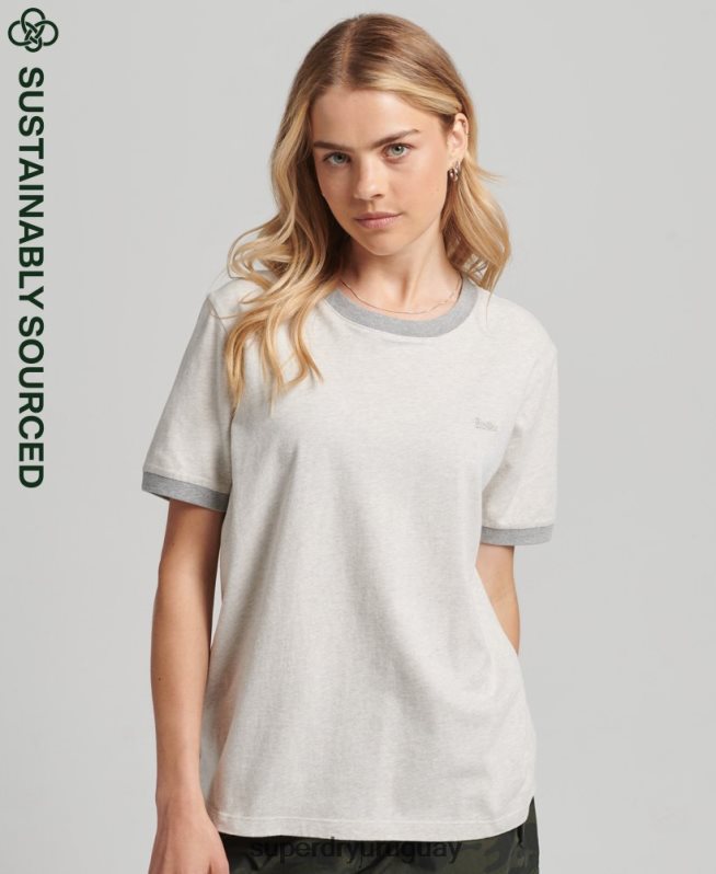 uy Superdry mujer camiseta de algodón orgánico con logo vintage gris claro DT2N8Z6196 ropa