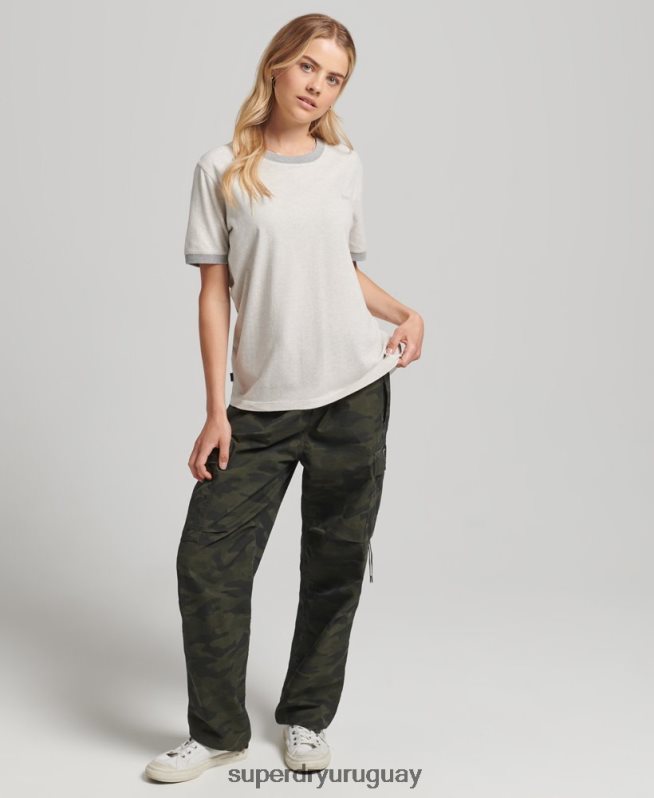 uy Superdry mujer camiseta de algodón orgánico con logo vintage gris claro DT2N8Z6196 ropa