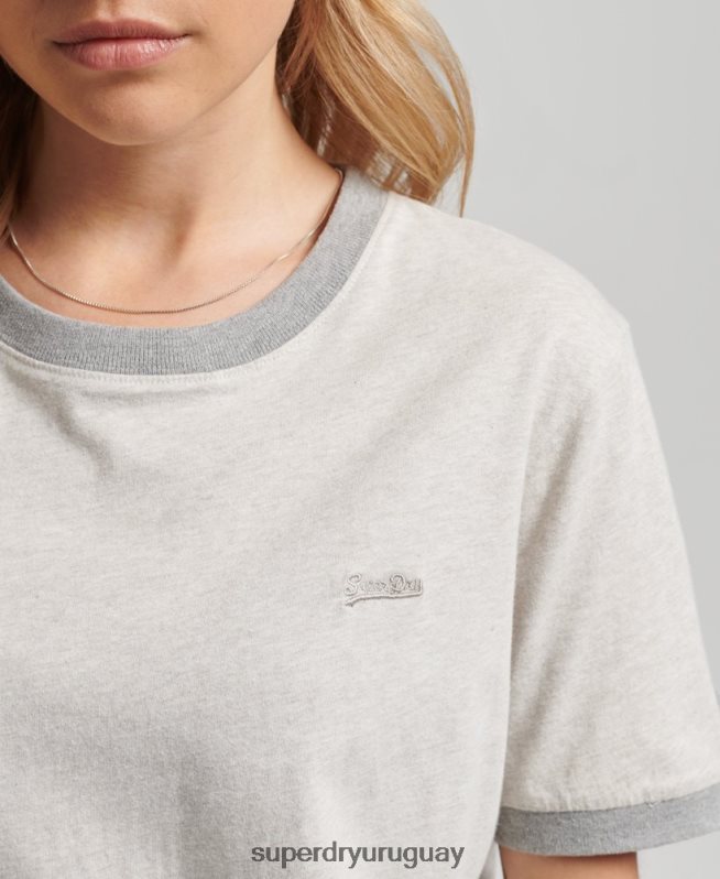 uy Superdry mujer camiseta de algodón orgánico con logo vintage gris claro DT2N8Z6196 ropa