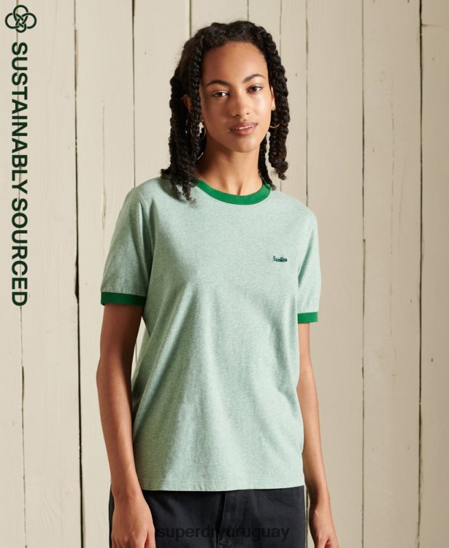 uy Superdry mujer camiseta de algodón orgánico con logo vintage verde DT2N8Z6282 ropa
