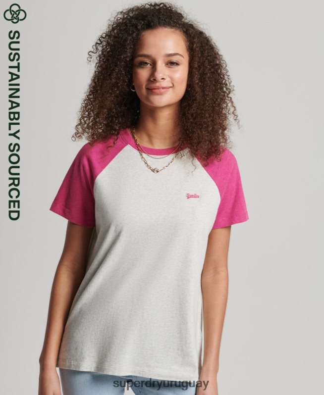 uy Superdry mujer camiseta de béisbol vintage de algodón orgánico blanco DT2N8Z2768 ropa