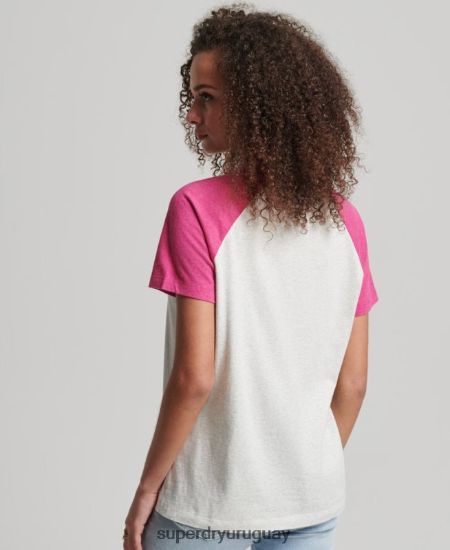 uy Superdry mujer camiseta de béisbol vintage de algodón orgánico blanco DT2N8Z2768 ropa