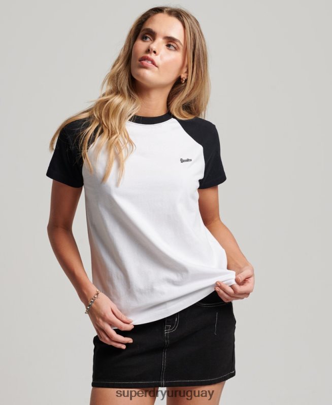 uy Superdry mujer camiseta de béisbol vintage de algodón orgánico negro DT2N8Z2676 ropa