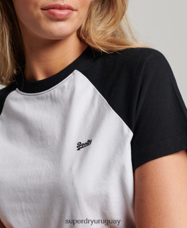 uy Superdry mujer camiseta de béisbol vintage de algodón orgánico negro DT2N8Z2676 ropa
