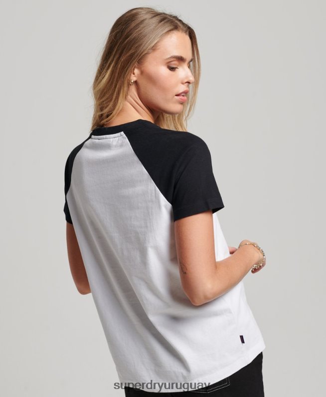 uy Superdry mujer camiseta de béisbol vintage de algodón orgánico negro DT2N8Z2676 ropa