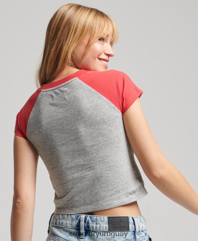 uy Superdry mujer camiseta de béisbol vintage de algodón orgánico rojo DT2N8Z6231 ropa