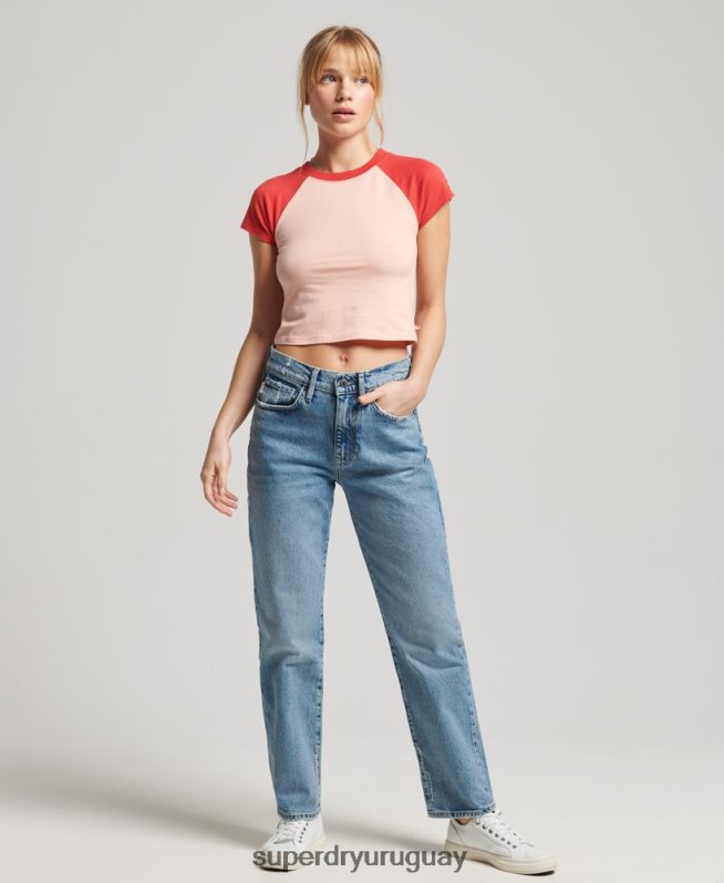 uy Superdry mujer camiseta de béisbol vintage de algodón orgánico rosa DT2N8Z6232 ropa
