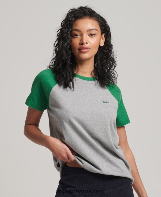 uy Superdry mujer camiseta de béisbol vintage de algodón orgánico verde DT2N8Z6186 ropa