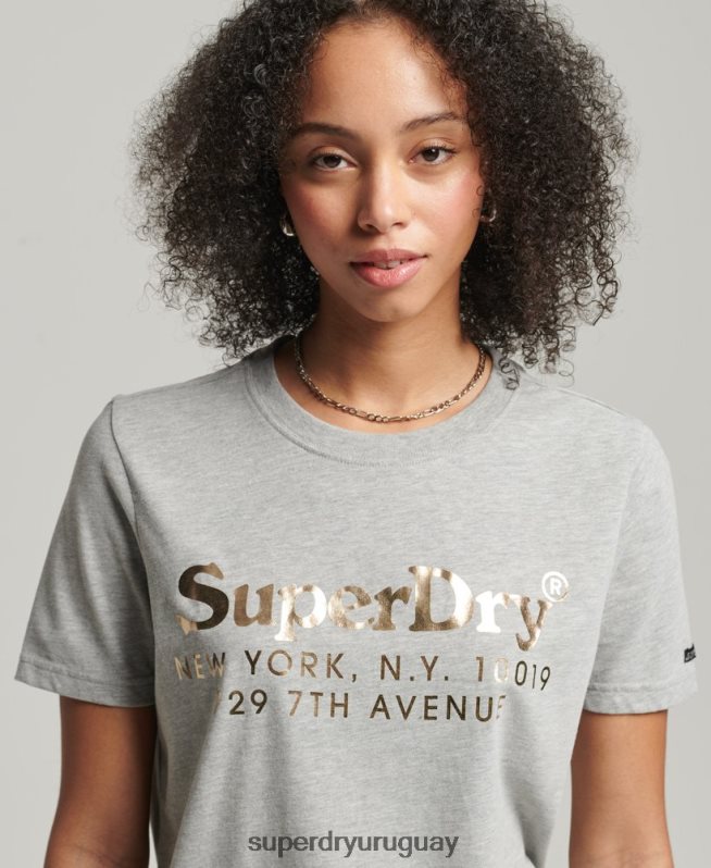 uy Superdry mujer camiseta de interés de lugar vintage gris DT2N8Z6215 ropa