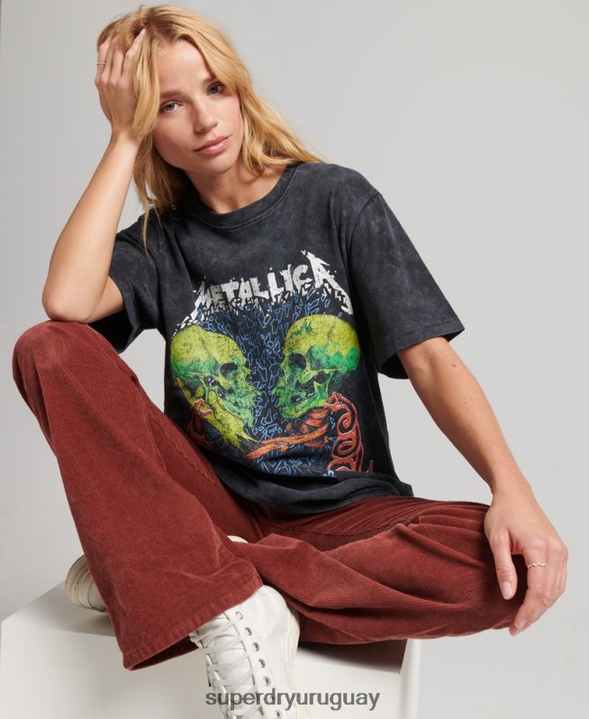 uy Superdry mujer camiseta de la banda de edición limitada de metallica negro DT2N8Z2855 ropa