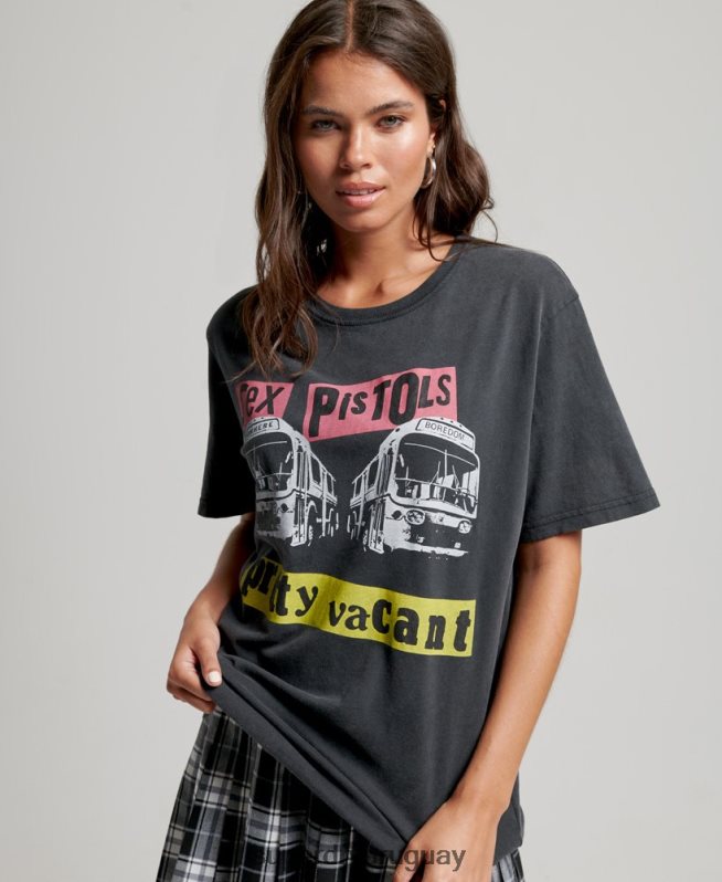 uy Superdry mujer camiseta de la banda de edición limitada de sex pistols negro DT2N8Z2832 ropa