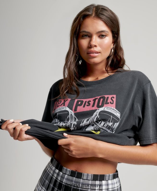 uy Superdry mujer camiseta de la banda de edición limitada de sex pistols negro DT2N8Z2832 ropa