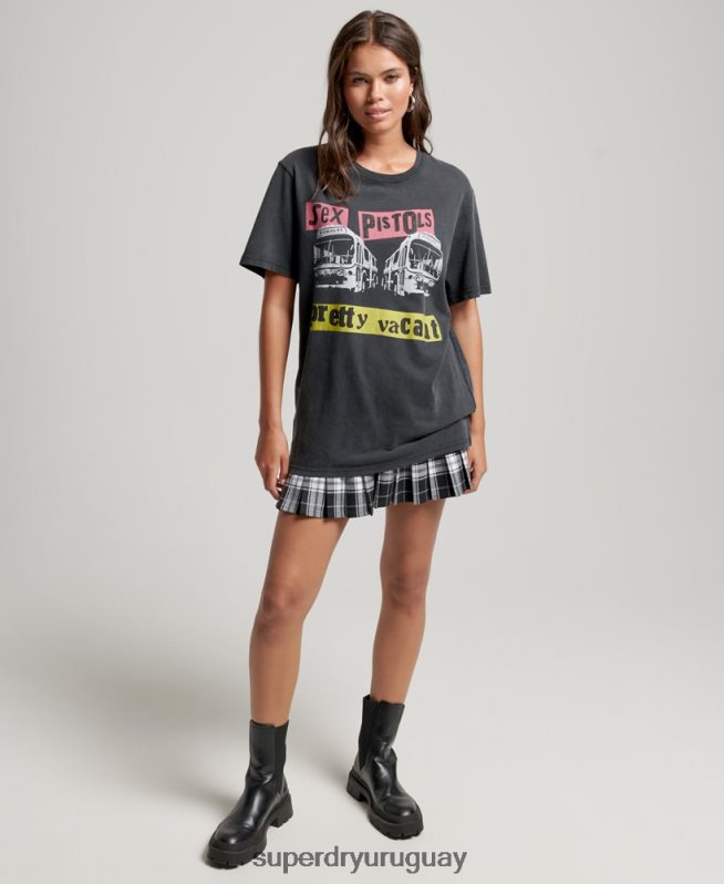 uy Superdry mujer camiseta de la banda de edición limitada de sex pistols negro DT2N8Z2832 ropa