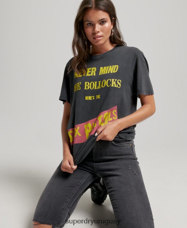 uy Superdry mujer camiseta de la banda de edición limitada de sex pistols negro DT2N8Z2833 ropa