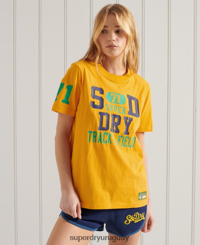 uy Superdry mujer camiseta de la unión atlética colegiada oro DT2N8Z2795 ropa