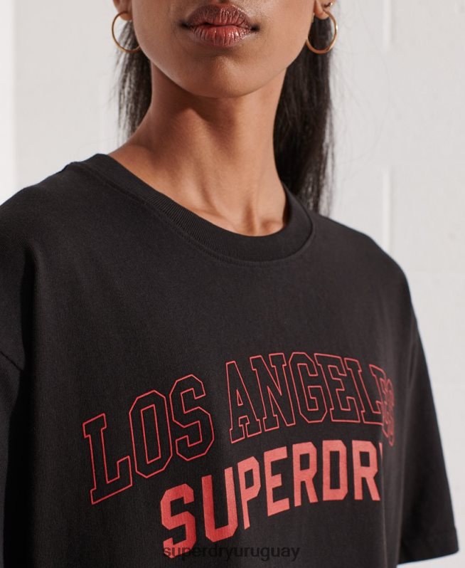 uy Superdry mujer camiseta de la universidad de la ciudad negro DT2N8Z6741 ropa