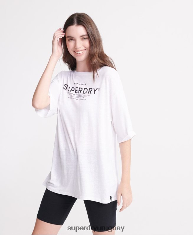 uy Superdry mujer camiseta de lino del desierto blanco DT2N8Z2839 ropa