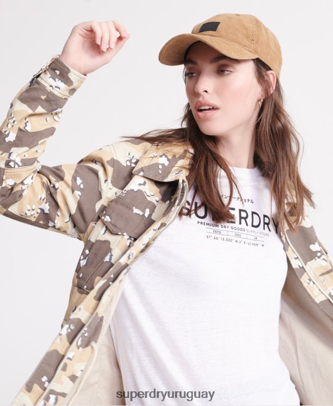 uy Superdry mujer camiseta de lino del desierto blanco DT2N8Z2839 ropa