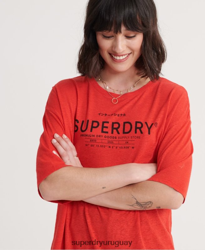 uy Superdry mujer camiseta de lino del desierto rojo DT2N8Z6765 ropa