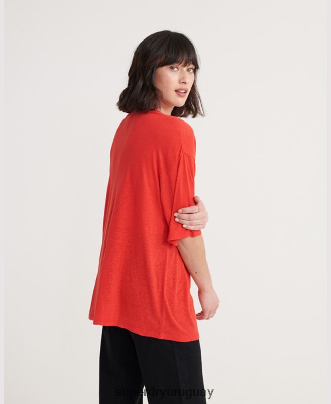 uy Superdry mujer camiseta de lino del desierto rojo DT2N8Z6765 ropa