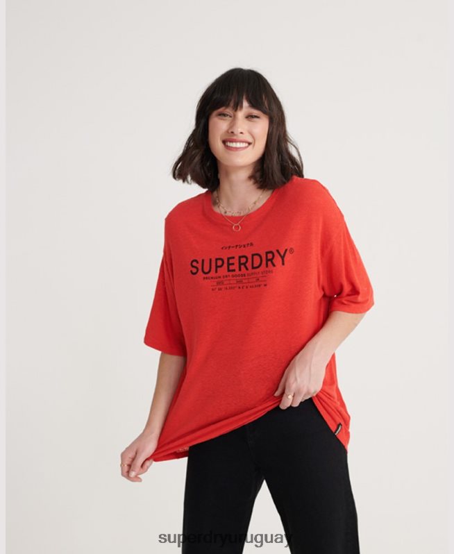 uy Superdry mujer camiseta de lino del desierto rojo DT2N8Z6765 ropa