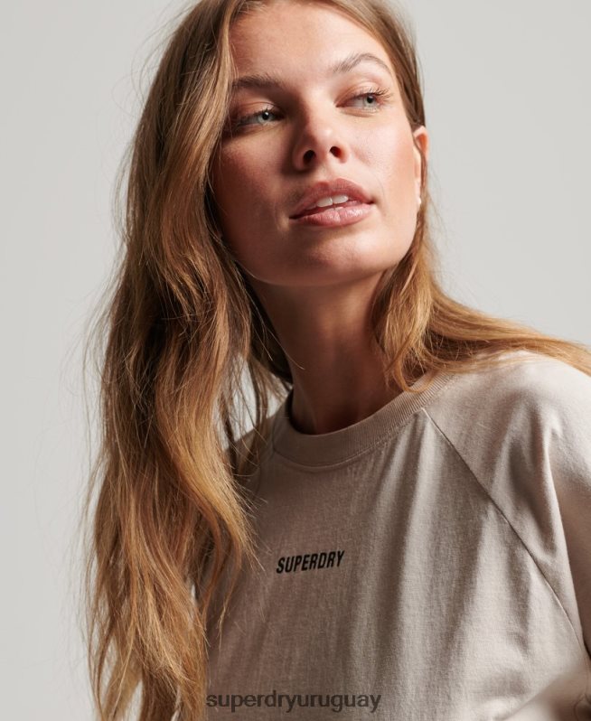 uy Superdry mujer camiseta de manga corta con núcleo de algodón orgánico beige DT2N8Z6312 ropa