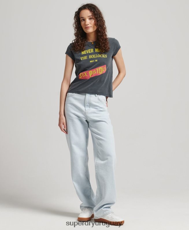 uy Superdry mujer camiseta de manga corta de edición limitada de sex pistols gris oscuro DT2N8Z2756 ropa