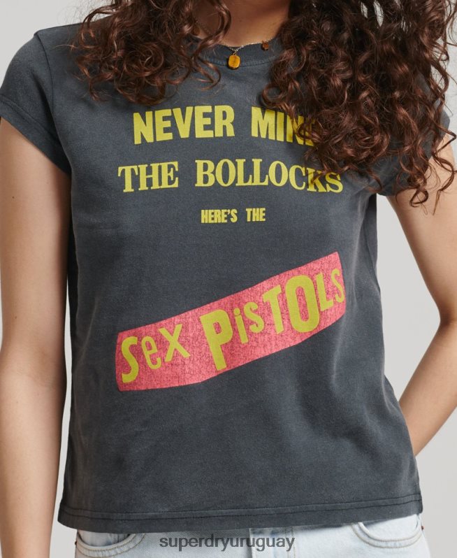 uy Superdry mujer camiseta de manga corta de edición limitada de sex pistols gris oscuro DT2N8Z2756 ropa
