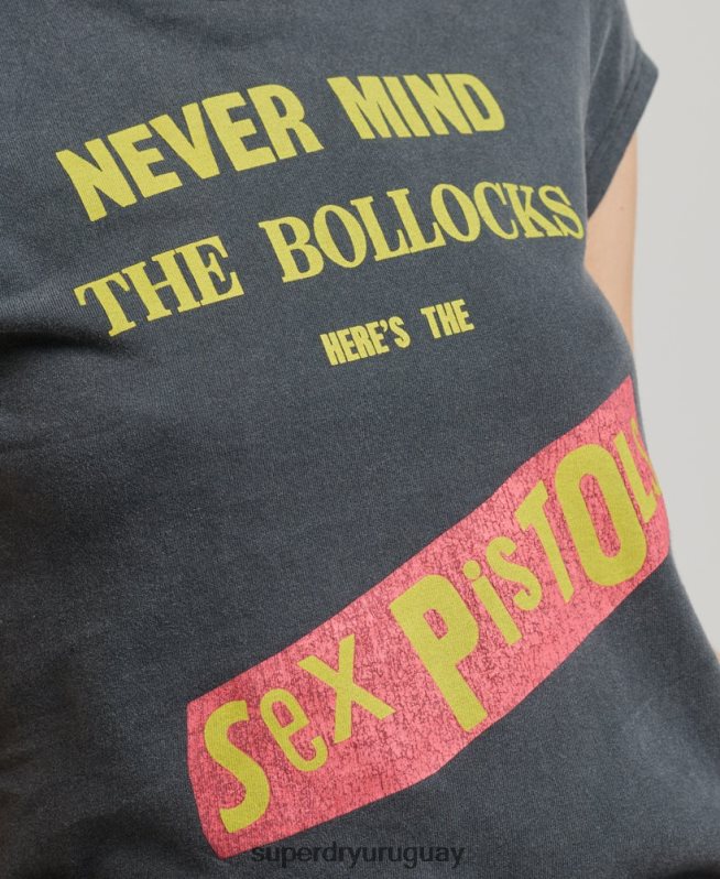 uy Superdry mujer camiseta de manga corta de edición limitada de sex pistols gris oscuro DT2N8Z2756 ropa