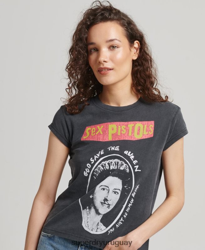 uy Superdry mujer camiseta de manga corta de edición limitada de sex pistols negro DT2N8Z2703 ropa