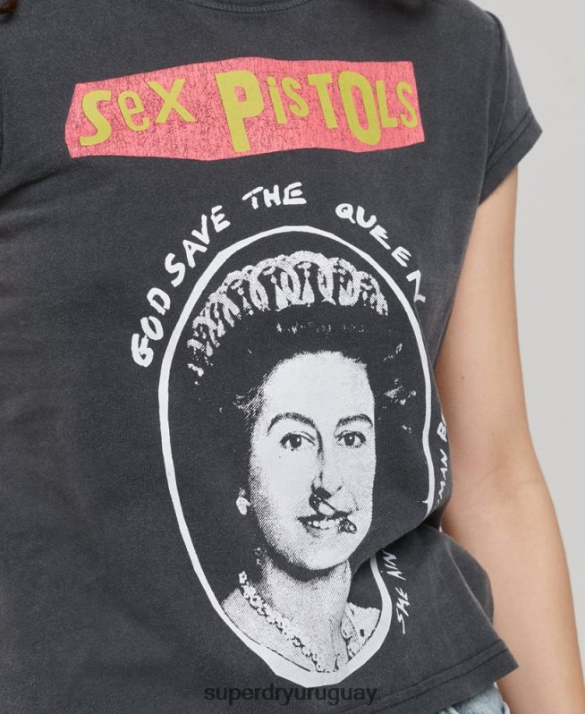 uy Superdry mujer camiseta de manga corta de edición limitada de sex pistols negro DT2N8Z2703 ropa
