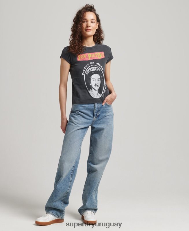 uy Superdry mujer camiseta de manga corta de edición limitada de sex pistols negro DT2N8Z2703 ropa