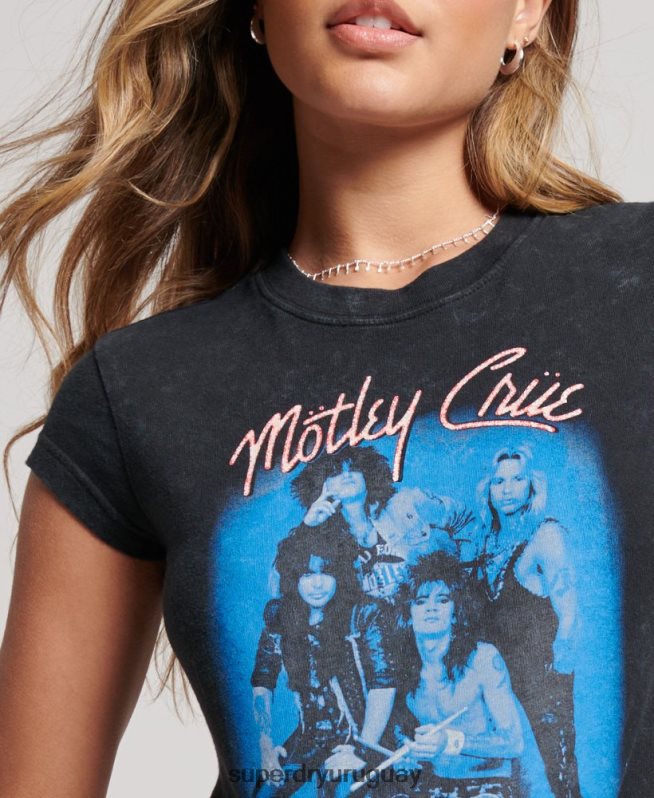 uy Superdry mujer camiseta de manga japonesa de motley crue negro DT2N8Z2638 ropa