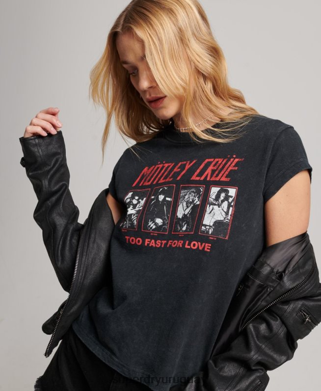 uy Superdry mujer camiseta de manga japonesa de motley crue negro DT2N8Z2661 ropa